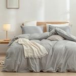 BESTOUCH Duvet Cover Set 100% Washed Cotton Linen Feel Super Soft Comfortable Chic Lightweight 3 PCs Home Bedding Set Solid Light Grey Full/Double