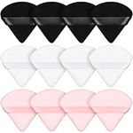 Maitys 12 Pieces Powder Puff Triangle Face Makeup Cosmetic for Loose Powder Soft Body Washable Reusable Foundation Sponge Mineral Wet Dry Makeup Tool(Black, White, Pink, Small)