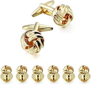 HAWSON Knot Cufflinks and Shirt Studs for Men in Gold or Silver Tone, Matching with White and Black Tuxedo, Suitable for Wedding Day or Formal Occasion., Small, Brass, not know