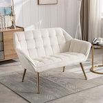 Guyou Small Loveseat for Bedroom 2-Seat Mini Sofa Couch with Wingback and Gold Legs for Living Room Apartment Small Space Fluffy Love Seat, Cream Velvet