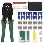 Professional Network Cable Crimping Tool Kit,Net Computer Maintenance LAN Cat5/5e Cat6 Cable Tester 9in1 Repair Tools,Ethernet RJ45/11/12 Crimper,20pcs RJ45 Connectors,20pcs Covers,Wire Stripper