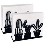 MAINFOR 2 Pcs Napkin Holders for Table, Black Farmhouse Kitchen Cocktail Dining Paper Napkin Holder, Stainless Steel Napkin Dispenser Holder (Cactus Theme)