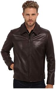 Cole Haan Men's Smooth Lamb Leather Shirt Collar Jacket, Java, Medium