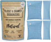 Closet and Drawer Deodorizer Bags (4 Pack) - Naturally Absorbs and Eliminates Closet Odors- 2 XL Closet Deodorizers and 2 Drawer Deodorizers - Unscented and Organic Charcoal Closet Odor Eliminator