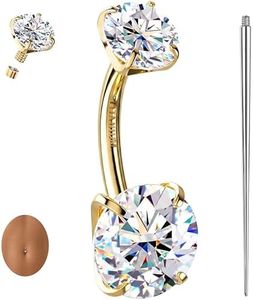 Source Jewelry Moissanite & Gold Belly Button Ring Non Tarnish G23 Titanium Hypoallergenic Internally Threaded Belly Rings 14G Navel Piercing Jewelry for Women D Color VVS1 18K Yellow Gold Plated