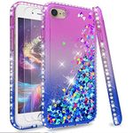 LeYi for iPhone SE 2020 Case, iPhone 7 Case,iPhone 8 Case and 2 Glass Screen Protector, Glitter Liquid Flow Luxury Clear TPU Silicone Shockproof Cover for iPhone 7/8/Se 2020 Purple Blue