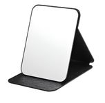 ONICORN® Foldable Makeup Mirror with Stand, Compact Portable Folding Free Standing Travel Vanity Mirror, Frameless PU Leather (Round Edge Black 1 PCS)