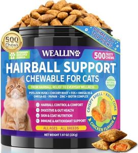 Cat Hairball Support Chews 500 Chews, Cat Hairball Remedy Treats Crunchy Shell with Krill Core, Furball Control Relief, Digestion, Supports Skin & Coat, Chicken Flavor, for All Breeds & Ages Cats