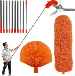 20 Foot High Reach Duster Kit with 2-14 ft Extension Pole, Cobweb & Corner Brush Cleaning Duster Kit for Cleaning, Microfiber Feather Duster Cleaner with Washable Head for Ceiling Fan, Furniture, Home