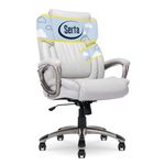 Serta Garret Executive Office, Adjustable Ergonomic Computer Chair with Layered Body Pillows, Waterfall Seat Edge, Bonded Leather, High-Back, White