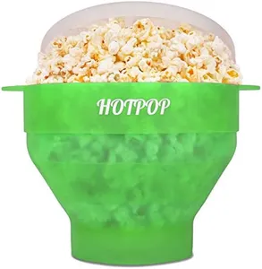 The Original Hotpop Microwave Popcorn Popper, Silicone Popcorn Maker, Collapsible Bowl BPA-Free and Dishwasher Safe- 20 Colors Available (Transparent Green)