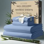 DECOLURE 100% Organic Bamboo Sheets Queen Set 4 pcs – Luxury Bamboo Sheets w/ Deep Pocket - Silk Soft and All-Season Cooling Queen Sheets Set Bamboo - Cool Bed Sheets for Queen Size Bed (Light Blue)