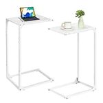 MOOACE C Shaped End Table Set of 2, Couch Tables That Slide Under, Narrow Side Table, Tall Tv Tray Table for Living Room, Coffee Snack Table, Small Corner Tables for Small Spaces, White