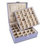 Frebeauty Earring Organizer Classic Jewelry Box 50 Slots Double Layer Jewelry Storage Case with 6 Necklace Hook and Bracelet Pocket(Purple)