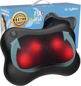 Zyllion Shiatsu Back and Neck Massager with Heat - 3D Kneading Deep Tissue Electric Massage Pillow for Chair, Car, Muscle Pain Relief on Shoulders, Legs, Foot - Black (ZMA-13)