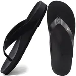 ONCAI Womens Flip Flops For Women Comfortable Leather Strap Yoga Mat Non-Slip Women's Thong Sandal Casual Summer Beach Slippers With Arch Support Black Size 9.5