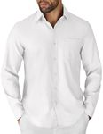 COOFANDY Mens Long Sleeve Button Down Shirt Casual Untucked Shirts for Men Oxford Dress Shirts, White, Large