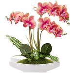 Briful Pink Orchid Artificial Flowers in Ceramic Pot Fake Orchid Pink Flowers Silk Phalaenopsis for Home Decor Artificial Orchid Fake Plants for Living Room Kitchen Table Centerpieces Wedding Decor