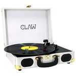 Claw Stag Portable Vinyl Record Player Turntable with Built-in Stereo Speakers (White)