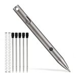 KeyUnity Titanium Retractable Stonewashed Ballpoint Pen - Fine Point with Bonus Refills, EDC Design, Black Ink, Idea for Signatures and Daily Use