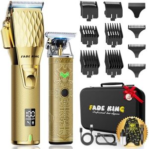 FADEKING® Professional Hair Clippers for Men - Cordless Beard Trimmer for Men, LCD Display Hair Clippers and Trimmer Set for Barber Haircut & Mens Grooming with Travel Case