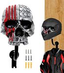 Skull Helmet Holder Motorcycle Helmet Rack, Red Helmet Holder Wall Mount with 2 Hooks Helmet Hanger for Coats, Caps, Baseballs and Rugby Helmet