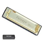 Farcaya Harmonica for Kids Students Beginners Adults Blues Harp Diatonic C Key 10 Holes 20 Tones Metal Mouth Organ with Hard Case and Cleaning Cloth (Gold)