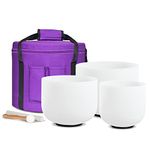 CVNC 7"G+9"E+11"C 3 PCS Frosted Crystal Singing Bowls Set with Free Bag Mallets & Rubber O-rings for Sound Healing Bath Therapy Meditation Yoga Instrument Zen