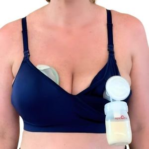 Supermom Silhouette with Removable Pads, Pumping Bra Hands Free, Adjustable Pumping & Nursing Bra for All Breast Pumps Indigo