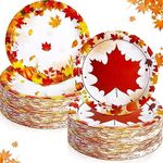 Uiifan 100 Pcs Thanksgiving Paper Plates 7 Inch Thanksgiving Dinnerware Sets Pumpkins Maple Leaves Dessert Paper Plates Thanksgiving Dishes Disposable Fall Plates for Thanksgiving Harvest Party Supply