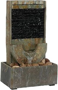 Sunnydaze 16-Inch Indoor Water Fountain - Half Moon Slate Cascading Tabletop Fountain - Soothing and Tranquil Water Sound