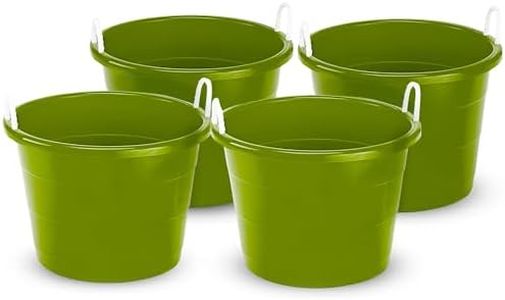 HOMZ 4-Pack Utility Tub, Large Plastic Storage Bucket with Rope Handles, 17 Gallon, Green - Portable Indoor and Outdoor Buckets for Kitchen, Laundry, Garden, Bathroom, and Garage Organization