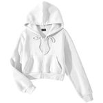 FUNKY MONKEY Soft Fleece Crop Zipper Regular Fit Hoodie For Girls And Womens Sweatshirt (M, White)