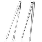 2 Pcs Barbecue Grill Tongs, Stainless Steel Kitchen Cooking Tongs with Precision Serrated Tips, Professional Kitchen Tweezers for Cooking, Barbecue, Grilling, Buffet, Pasta, Steak (Silver)