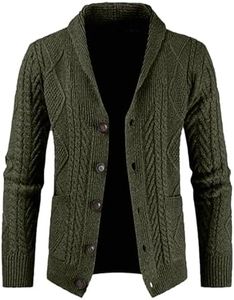 JMIERR Mens Wool Blend Cable Knit Cardigan Sweater, 4XL, Green
