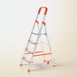 HOUZA Aluminium Ladder for Home 4 Steps Foldable with Anti-Skid Wide Steps | Multi-Purpose Heavy Duty Ladder, Kitchen & Household | 250 Kg Load Capacity | 5 Year Warranty (Orange)