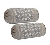 DECOMIZER Jacquard Geomteric Bolster Cover Set | 16x32 Inches | 200 Tc | Dewan Round Pillow Covers | Bed Side Long Pillow Case - (Criss-Cross Grey - Set of 2)
