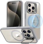 ESR for iPhone 15 Pro Case, Compatible with MagSafe, Military-Grade Protective Case, Built-in Stash Stand Phone Case, Scratch-Resistant Back Cover, Classic Series, Clear Grey