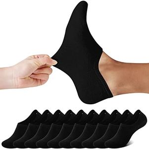 FALARY No Show Socks Women Mens 10 Pairs Invisible Trainer Low Cut Ankle Loafer Boat Footies Non-Slip Graps Casual (10x Black, 9-11UK)