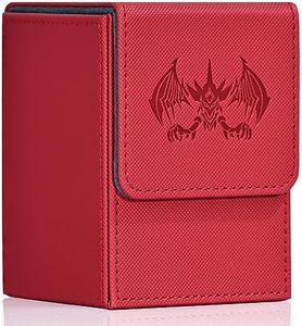 UAONO Card Deck Box for Yugioh MTG Cards, 100+ Deck Case with 2 Dividers Fits TCG CCG, PU Leather Card Storage Box Compatible with Collectible Trading Cards (Red, Extinction Dragon)