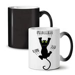 Attached Cute Funny Cat Color Changing Mug, Fun Cup - Large, Easy-Grip Handle, Heat Activated, Ideal for Coffee & Tea Drinkers, Made by Wellcoda