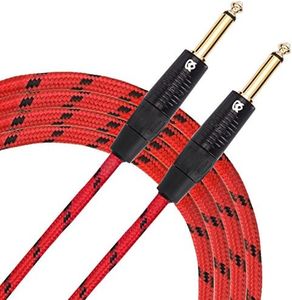 KLIQ Guitar Instrument Cable, 20 Ft - Custom Series with Premium Rean-Neutrik 1/4" Straight Gold Plugs, Red/Black Tweed