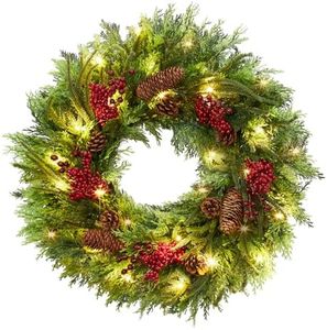 GarveeHome 22 Inch Christmas Wreath for Front Door, Artificial Christmas Wreath with Pine Cone and Berries, Natural Cypress Christmas Wreath, Christmas Decorations for Home Holiday Party