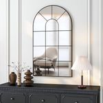 NEUWEABY Arched Wall Mirror, 42"x24" Arched Window Mirror Decorative Wall Mounted, Black Frame Window Pane Mirror Rustic Arch Mirror for Living Room Bedroom Entryway