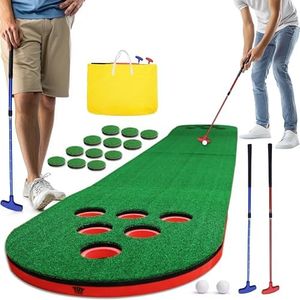 Golf Pong Putting Game Set with 2 Putters 2 Balls, 10 Feet Battle Putt Golf Game Putting Green Mat for Adults, Indoor Outdoor Backyard Party Practice Training Aid