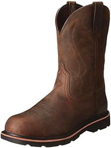 Mens Embroidered Brown Cowboy Boots Chunky Heel Mid Calf Country Work Boot Fall Boots Country Work Boot
