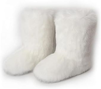 ZOSCGJMY Faux Fur Boots for Women Fuzzy Fluffy Furry Round Toe Suede Winter Snow Boots Flat Shoes White 8