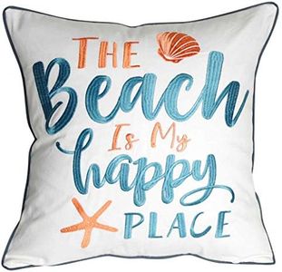 DECOPOW Embroidered The Beach is My Happy Place Throw Pillow Cover,Square 18 inches Decorative Canvas Pillow Cover with The Beach is My Happy Place Pattern,Cover Only