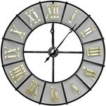 Charles Bentley Wrought Iron, Outdoor, Garden, Patio, Metal Clock, Antique, Brass, Roman Numerals, Black & Antique Brass, Weather Resistant, Analog, Detailed, Batteries Required, Large (87x6x87cm)