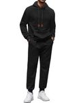 COOFANDY Men's Tracksuit 2 Piece Hoodie Sweatsuit Sets Casual Athletic Jogging Suits Waffle Plaid Jacquard Outfits, Black, Large